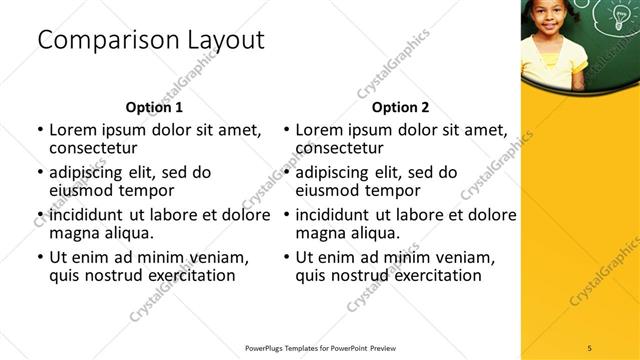 Comparison presentation slide layout