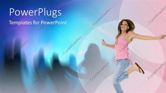  Presentation with funky - Girl jumping up with shades of people in funky background