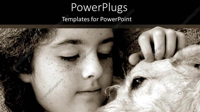  Presentation with puppy - Girl laying with dog in black and white