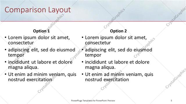 Comparison presentation slide layout