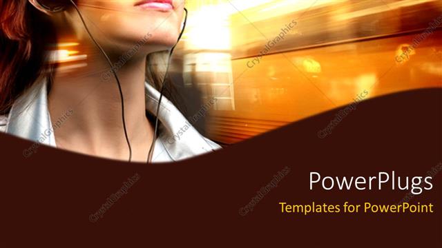  Presentation with listening - A girl listening to music with golden background