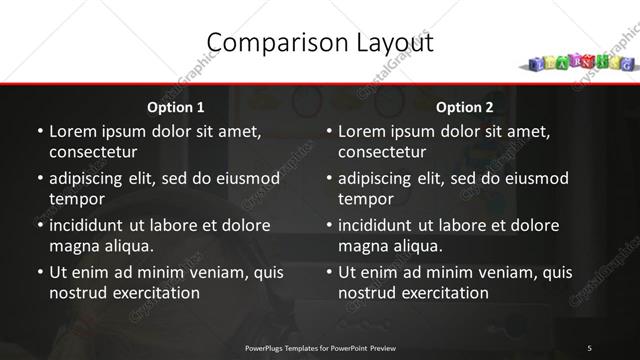 Comparison presentation slide layout