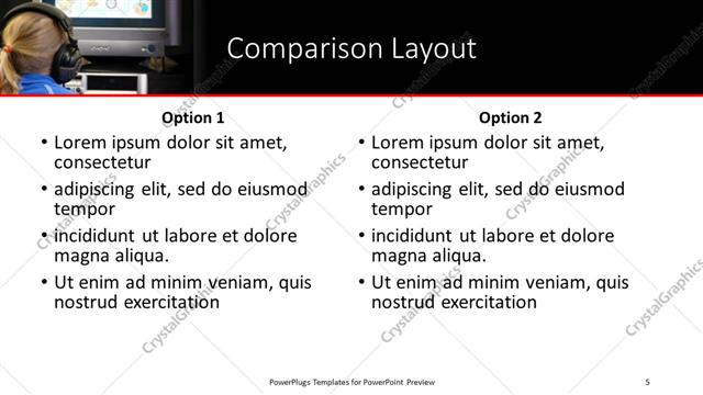 Comparison presentation slide layout