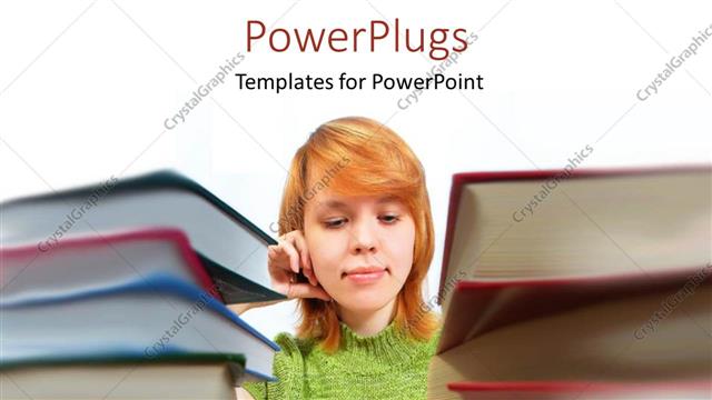  Presentation with girl reading - A girl reading a book with a white background