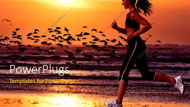  Presentation with running - A girl running on the beach with sea in the background