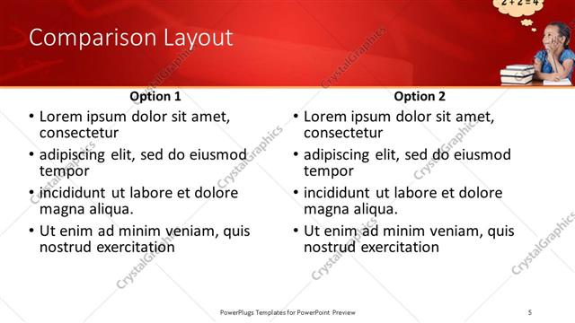 Comparison presentation slide layout