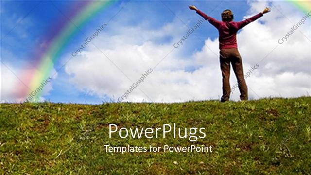  Presentation with hill - A girl standing on  hill with rainbow in the background