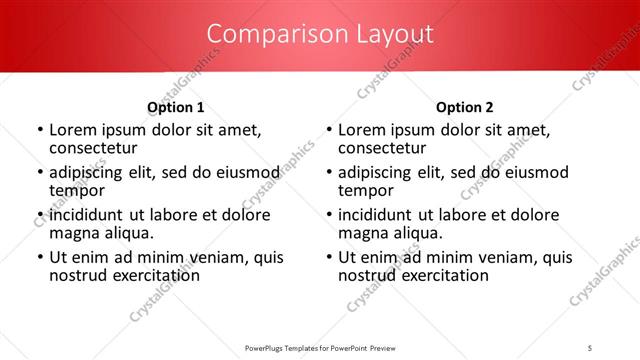 Comparison presentation slide layout