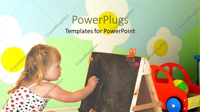  Presentation with working - A girl working on the blackboard with a number of flowers in background