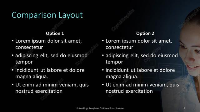 Comparison presentation slide layout