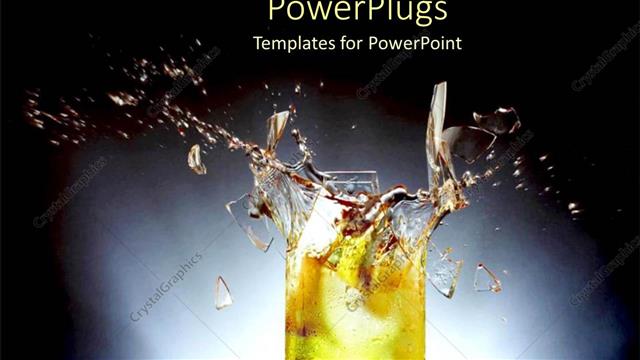 Presentation with energy drink - Glass with energy drink explode shards of glass from exploding glass of yellow drink