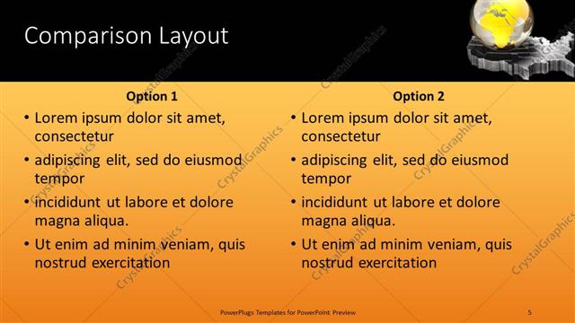Comparison presentation slide layout