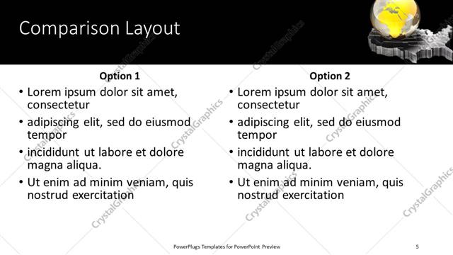 Comparison presentation slide layout