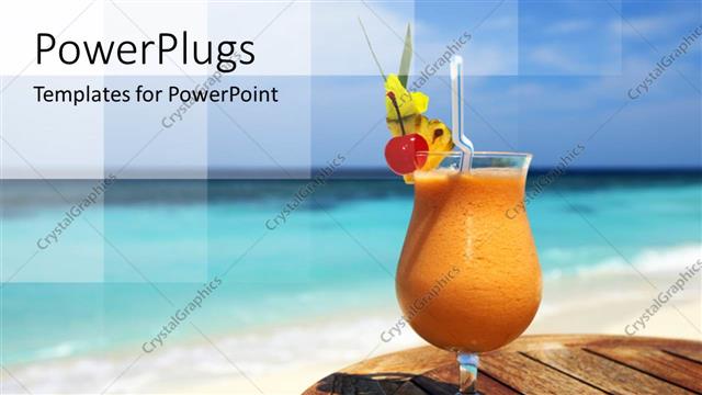  Presentation with sea glass - A glass of juice with sea in the background