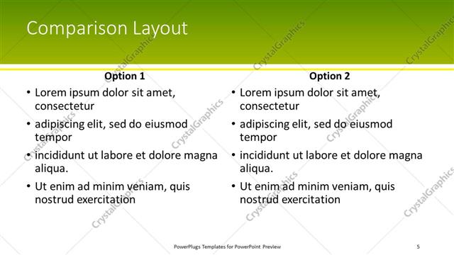 Comparison presentation slide layout