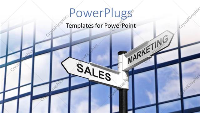  Presentation with sales - Glass office building with sales and marketing signpost