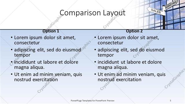 Comparison presentation slide layout