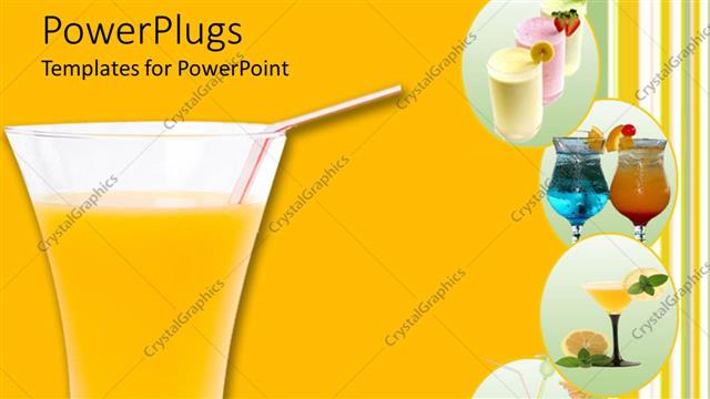  Presentation with yellow orange - Glass of Orange Juice close up on yellow background