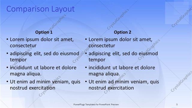 Comparison presentation slide layout