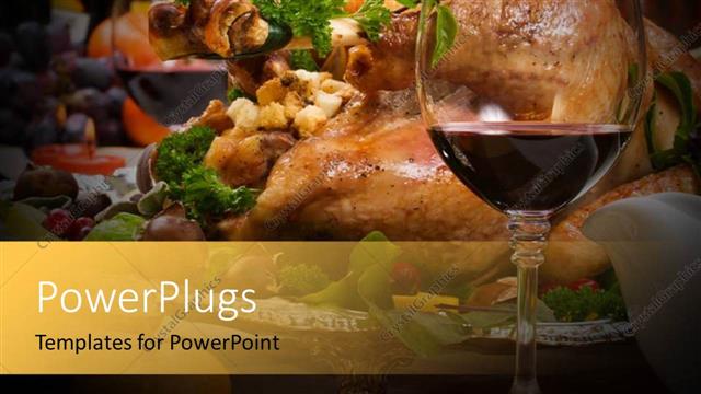  Presentation with vine - A glass of vine with a turkey in the background