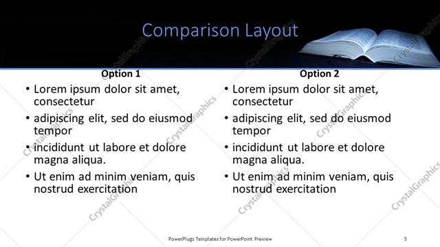 Comparison presentation slide layout