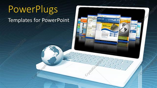  Presentation with laptop - A laptop with a globe and bluish background