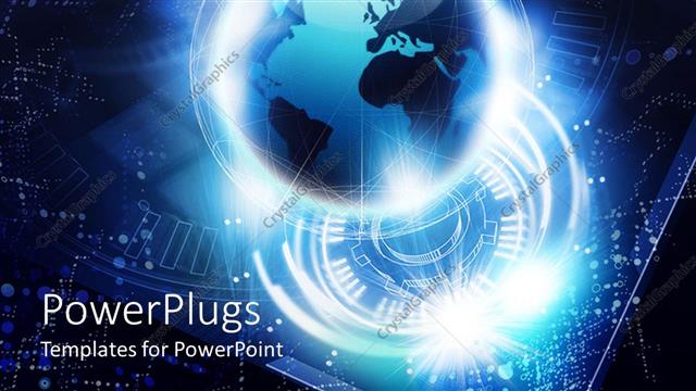  Presentation with communication - Global Communication Concept with globe sitting on digital surface