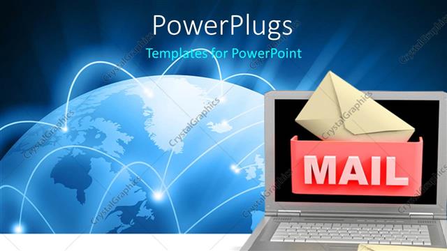  Presentation with mail - Global communication depiction with envelope symbol and laptop over globe