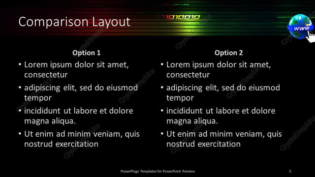 Comparison presentation slide layout
