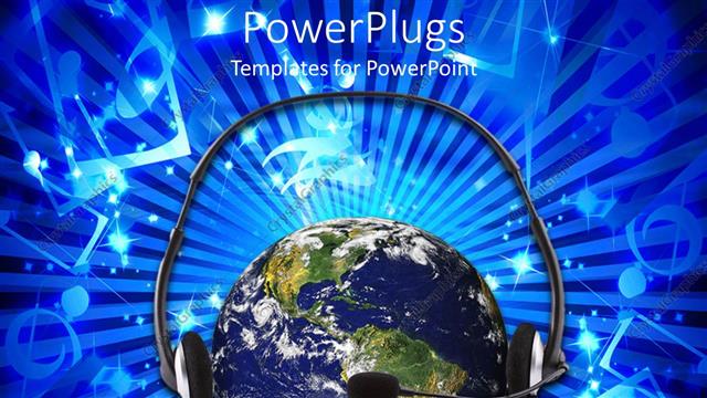  Presentation with music - Global communications customer service metaphor with Earth listening to headset