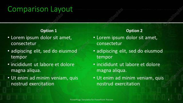 Comparison presentation slide layout