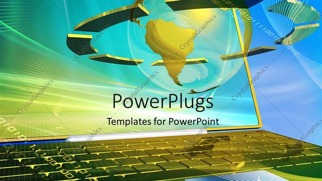  Presentation with global laptop - Global digital depiction with world map over gold plated laptop