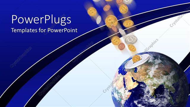  Presentation with economy - Global economy metaphor with coins falling into world Earth globe piggy bank