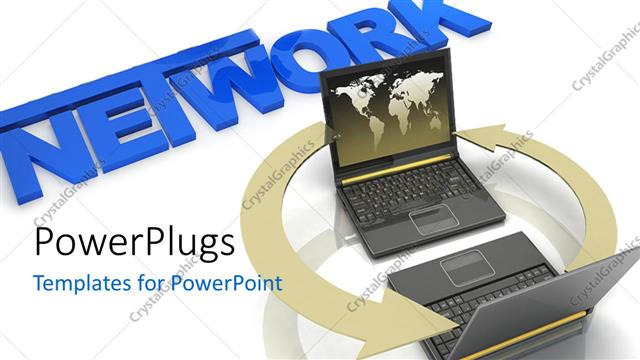  Presentation with connected world - Global network metaphor with laptops with world map connected by arrows