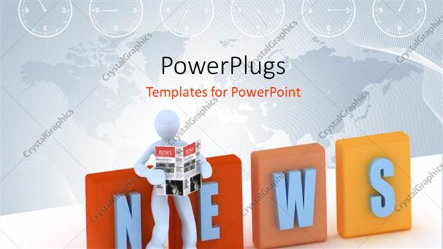  Presentation with global news - Global NEWS depiction with 3D man reading magazine with world map in background