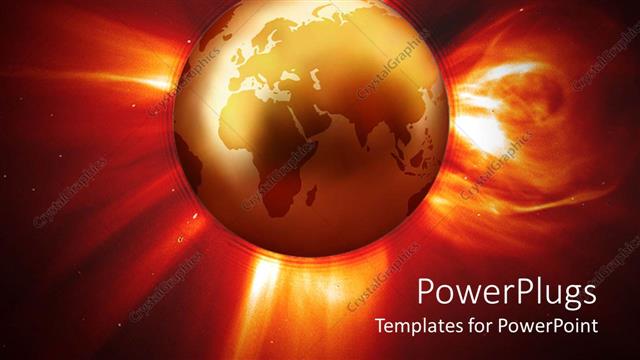  Presentation with world fire - Global warming metaphor with Earth globe world surrounded by red fire in space