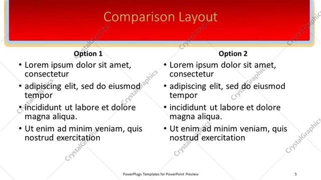 Comparison presentation slide layout