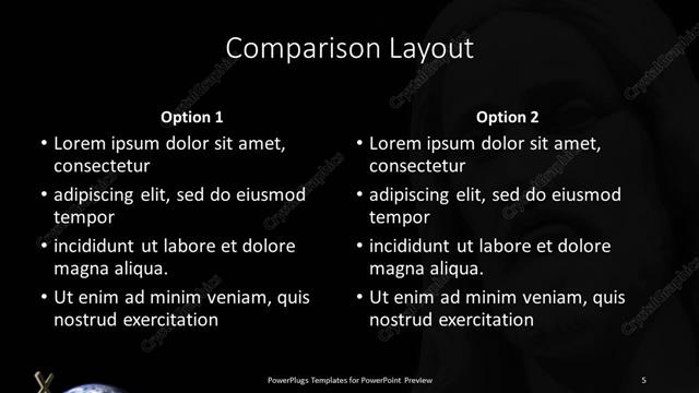 Comparison presentation slide layout