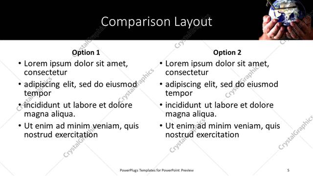 Comparison presentation slide layout