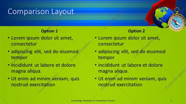 Comparison presentation slide layout
