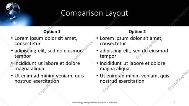 Comparison presentation slide layout