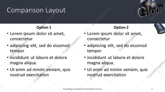 Comparison presentation slide layout