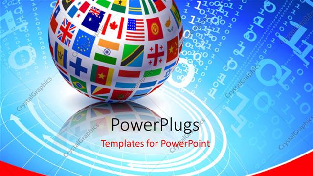  Presentation with globe flags - Globe with different country flags on digital binary code background