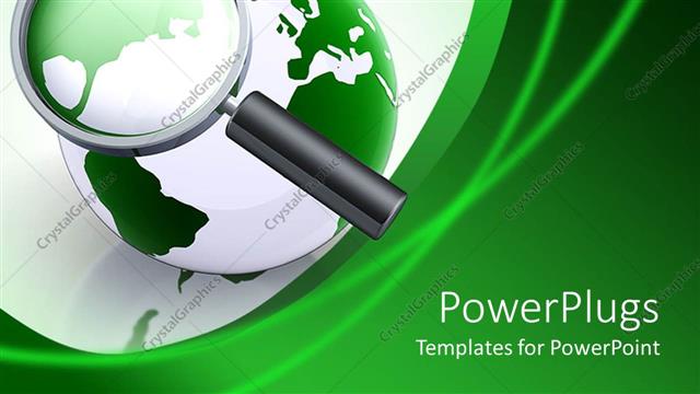 Presentation with green glass - The globe in green color with a magnifying glass