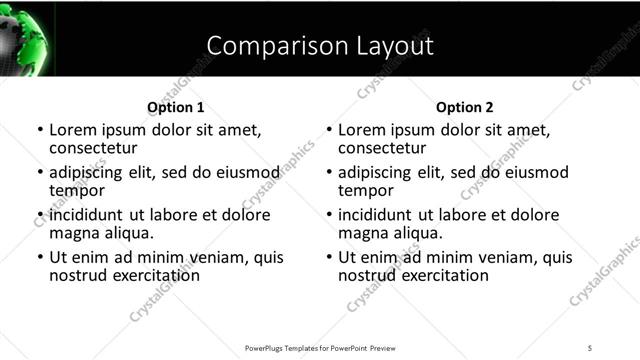 Comparison presentation slide layout