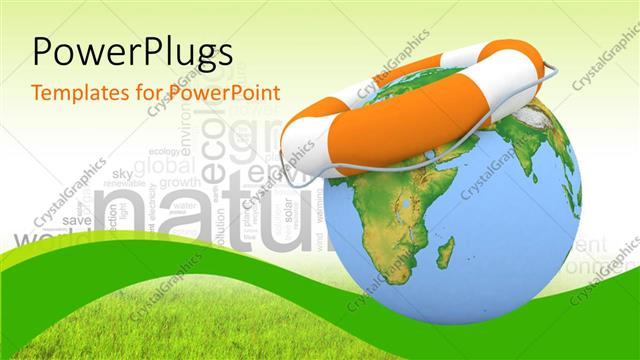  Presentation with orange colored - Orange colored lifesaver on earth globe depicting earth preservation