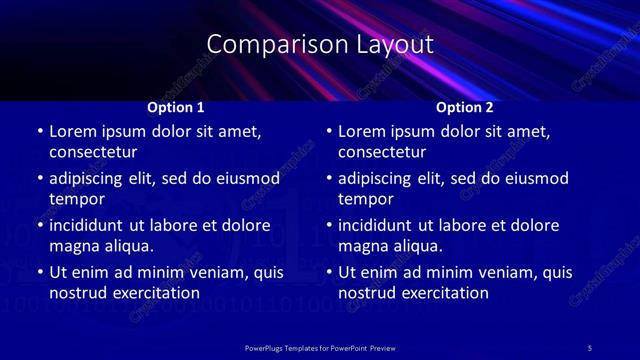 Comparison presentation slide layout