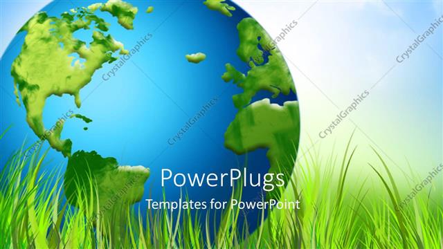 Presentation with green globe - A globe with a lot of grass and bluish background