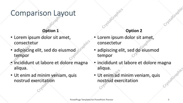 Comparison presentation slide layout