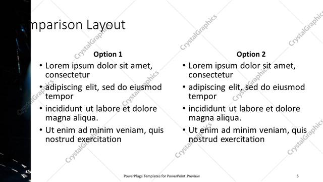 Comparison presentation slide layout